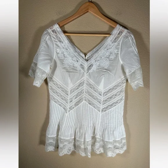 Karen Millen England Lace Cotton Blouse In Ivory - Picture 4 of 9